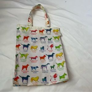 Milly Green Dog Print Tote Bag Top Handle White Red Blue Green Coated Canvas